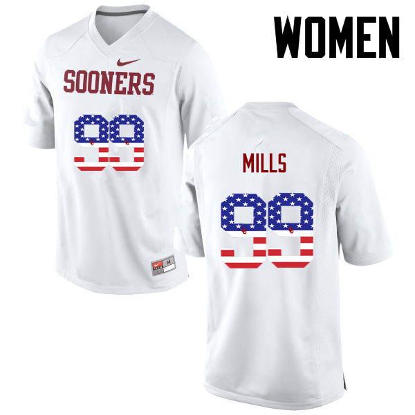 Women Oklahoma Sooners #99 Nick Mills College Football USA Flag Fashion Jerseys-White